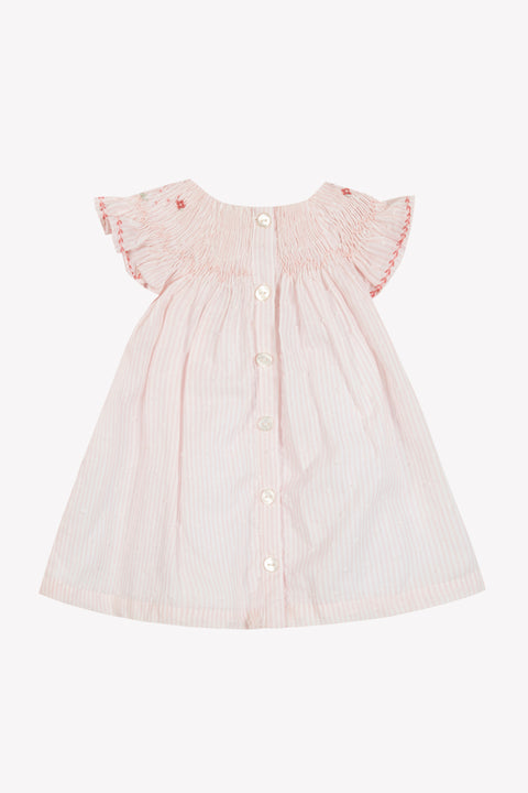 Robe - Rose pâle rayée broderie fleurie - Image principale