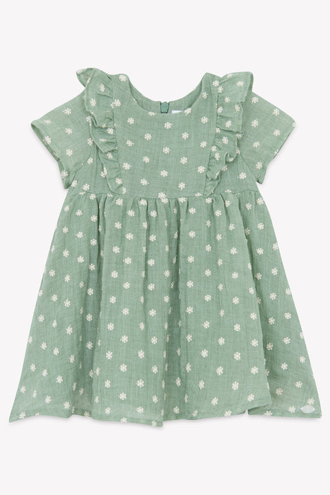 Robe - Vert sauge broderie fleurie - Image principale