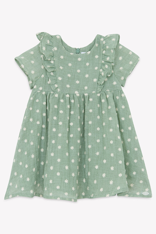 Robe - Vert sauge broderie fleurie - Image principale