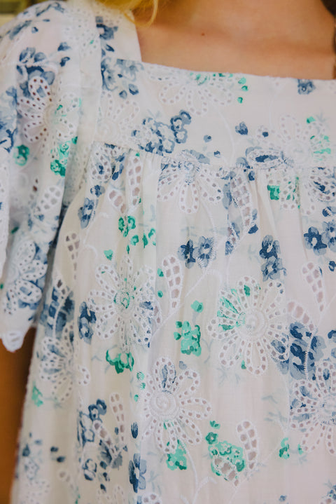 Robe - Aigue marine imprimé fleuri - Image principale