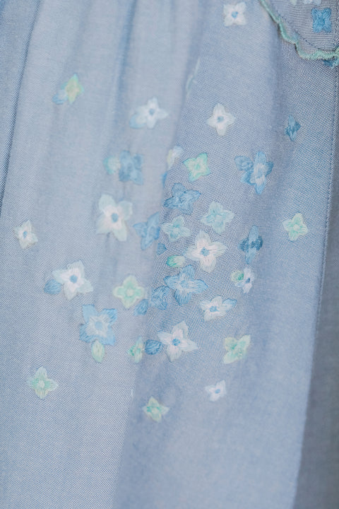 Robe - Bleu chambray broderie fleurie - Image principale