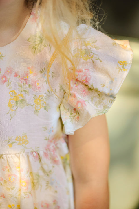 Robe - écru lin imprimé fleuri - Image principale