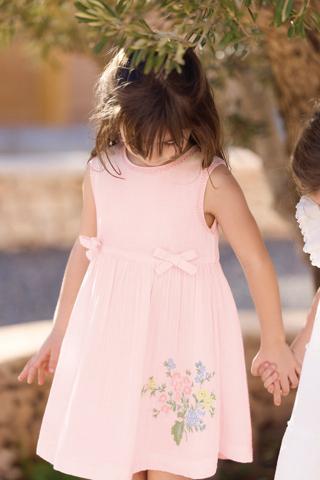 Robe - Rose pâle détails nœuds - Image principale