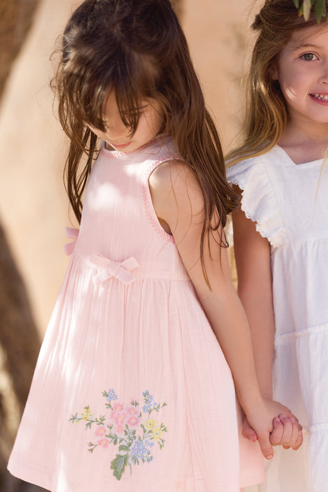 Robe - Rose pâle détails nœuds - Image principale