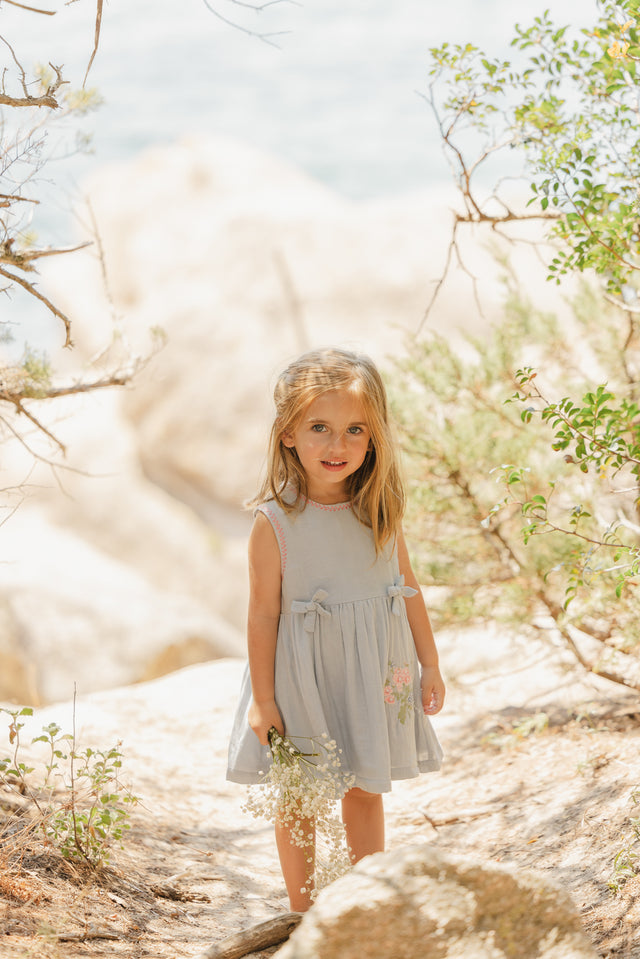 Robe - Bleu céleste détails nœuds - Image principale