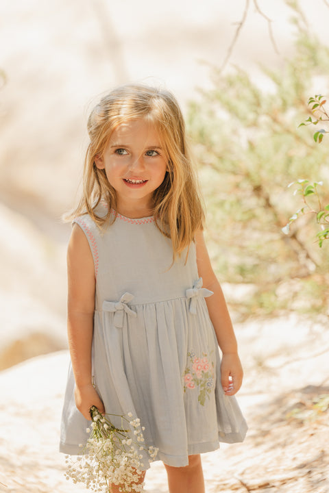 Robe - Bleu céleste détails nœuds - Image principale