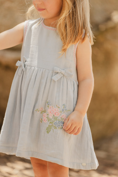 Robe - Bleu céleste détails nœuds - Image principale