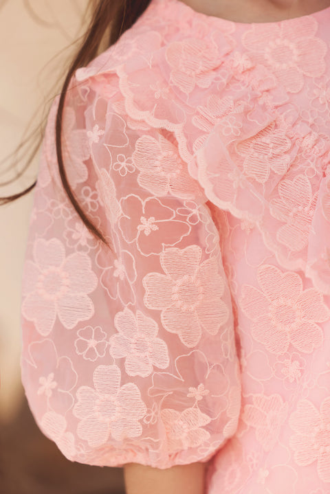 Robe - Rose ancien tulle broderie fleurie - Image principale