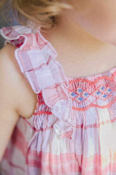 Robe - Corail carreaux smock - Image principale