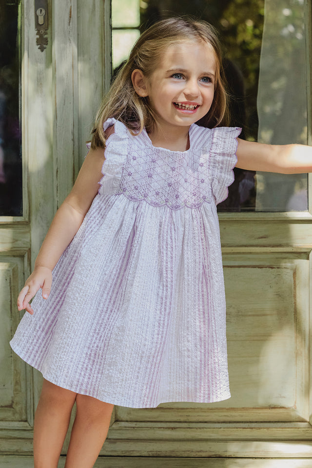 Robe - Lila rayures smock brodé - Image principale