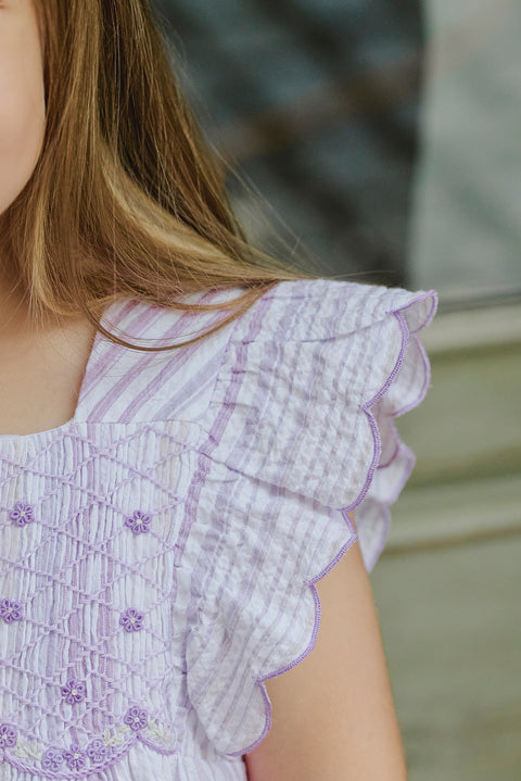 Robe - Lila rayures smock brodé - Image principale
