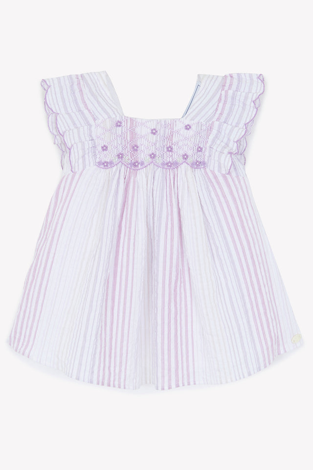 Kleid - Lila Streifens Kittel Gestickt - Image principale
