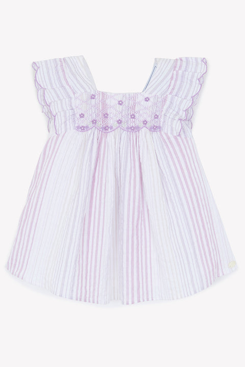 Robe - Lila rayures smock brodé - Image principale