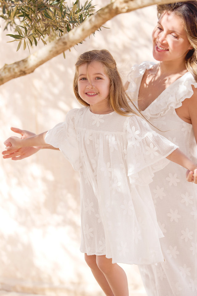 Vestito - ecrù Ricamo fiori - Image principale