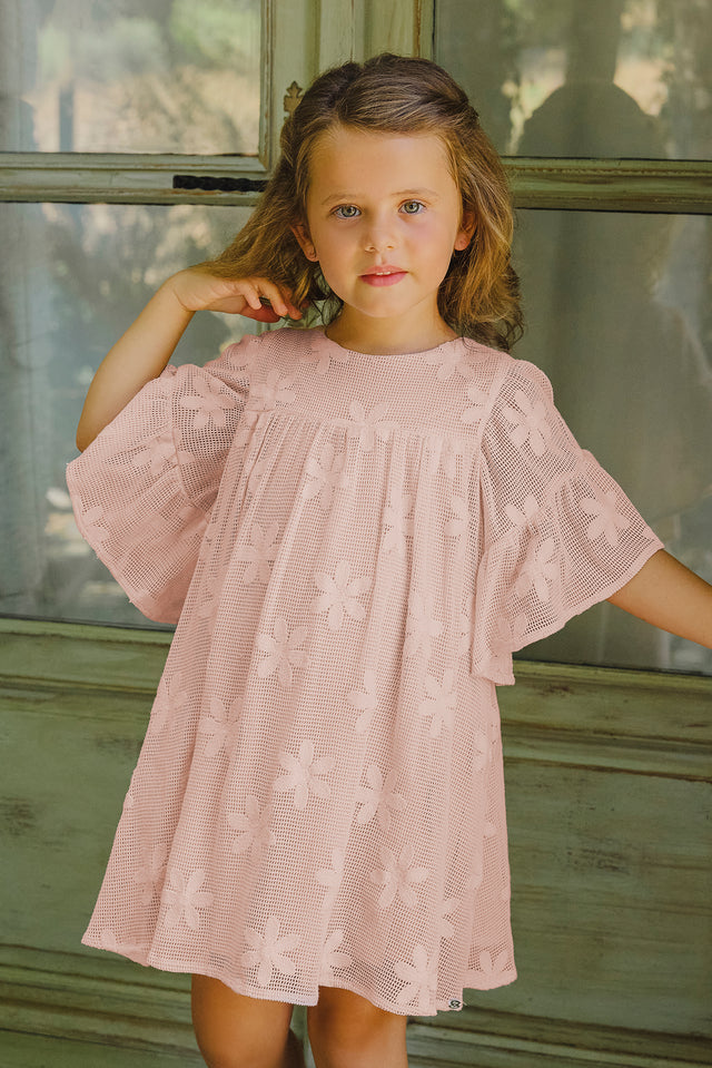Vestito - Rosa antico Ricamo fiori - Image principale