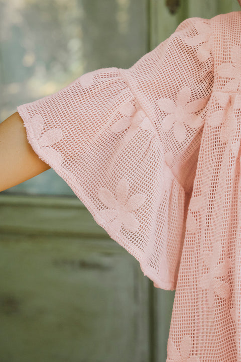 Vestito - Rosa antico Ricamo fiori - Image principale