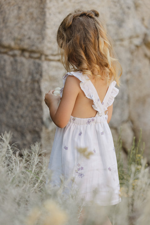Vestito - Bianco Ricamo lilla - Image principale