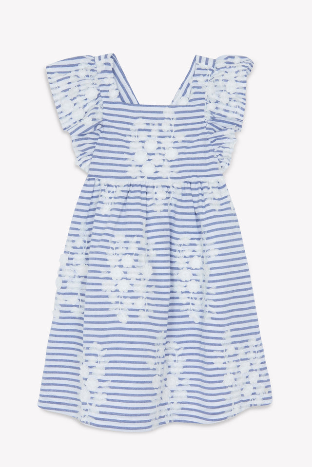 Kleid - Marineblau zu Streifens Stickerei blumig - Image principale