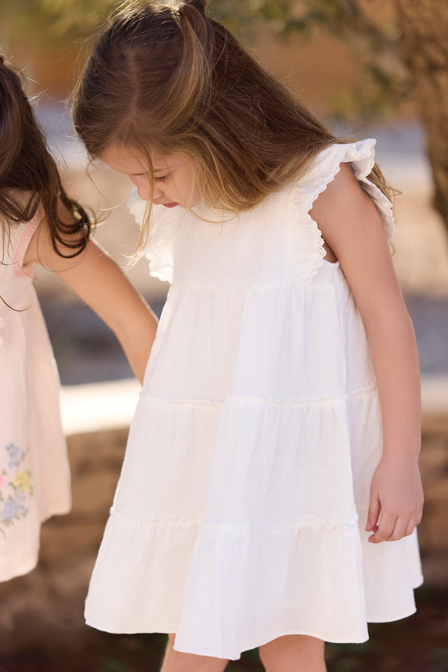 Robe - Blanc fleurs ton sur ton - Image principale