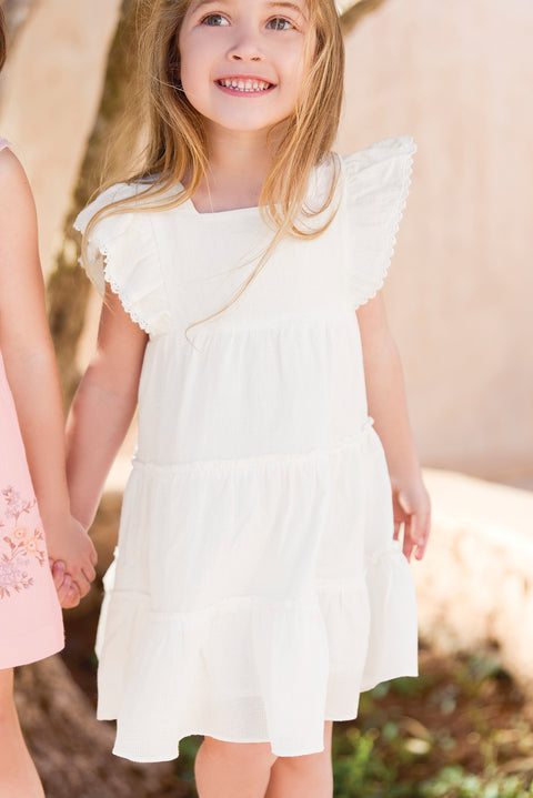 Robe - Blanc fleurs ton sur ton - Image principale