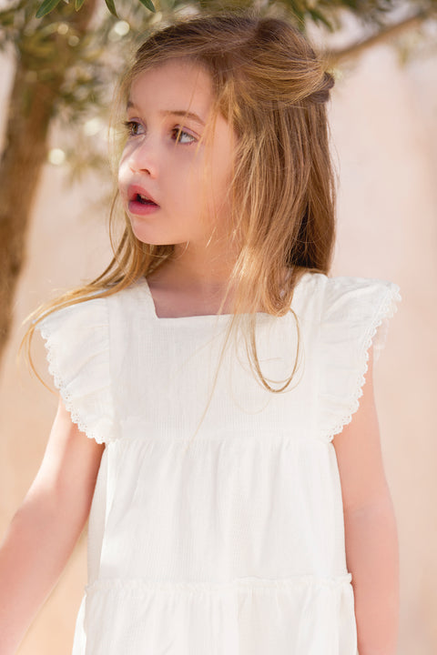 Robe - Blanc fleurs ton sur ton - Image principale
