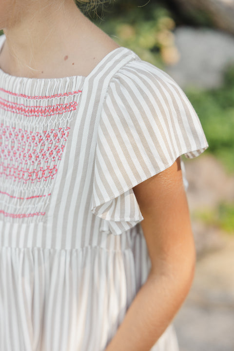 Robe - Ambre à rayures smock brodé - Image principale