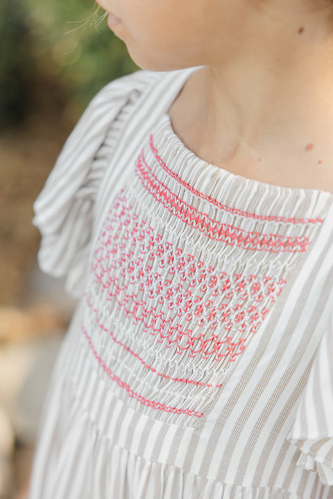 Robe - Ambre à rayures smock brodé - Image principale