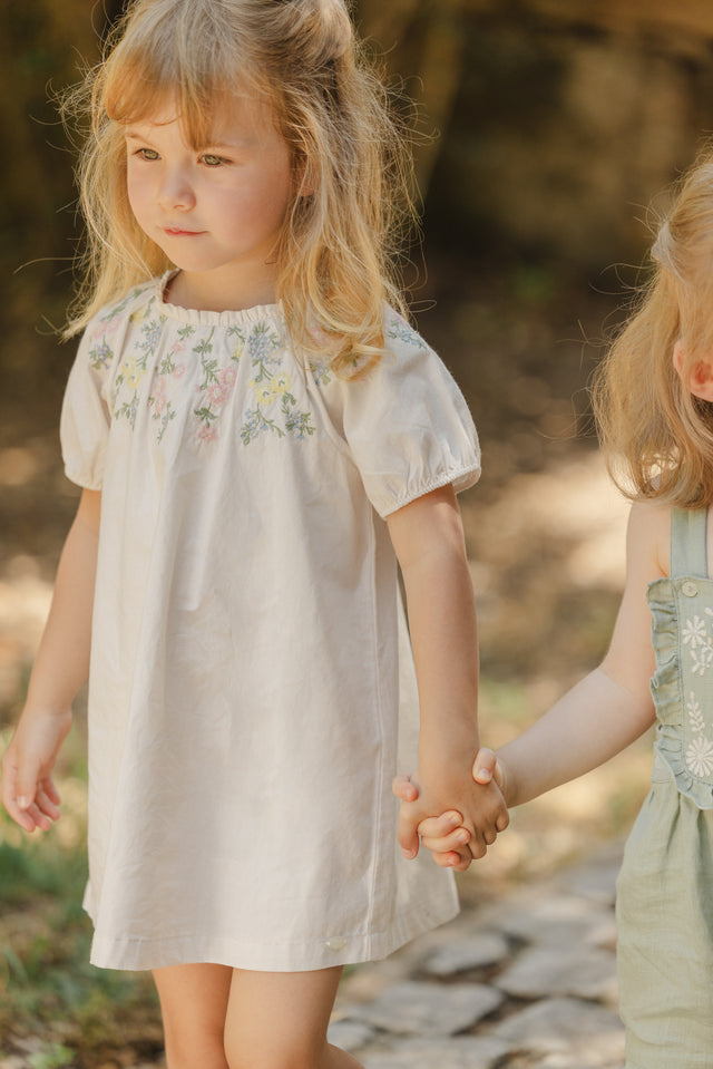 Robe - Rose pâle broderie fleurie - Image principale