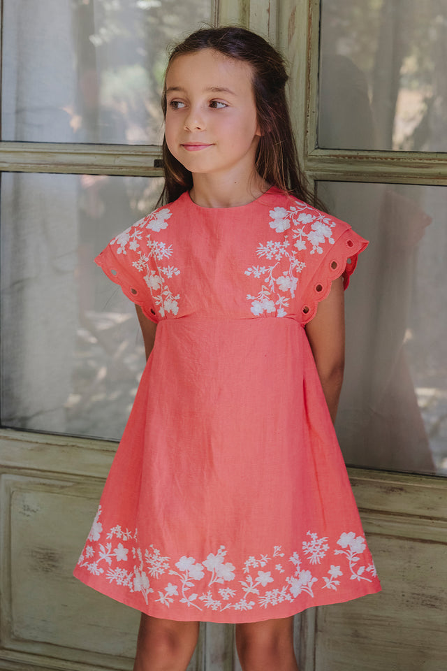 Robe - Corail lin broderie fleurie - Image principale