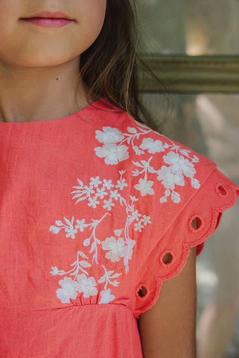 Robe - Corail lin broderie fleurie - Image principale
