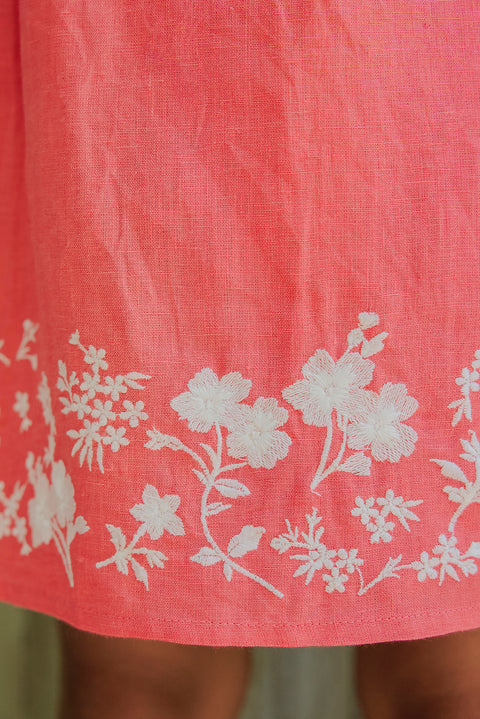 Robe - Corail lin broderie fleurie - Image principale