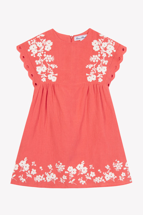 Robe - Corail lin broderie fleurie - Image principale