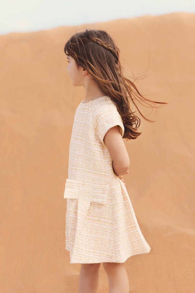 Robe - écru tweed détail nœud - Image principale