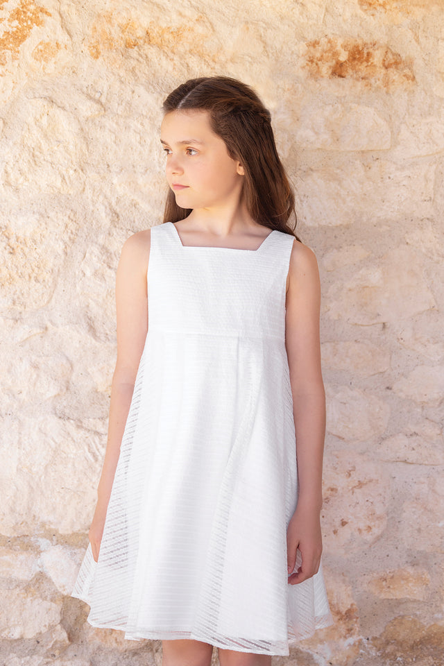 Robe - Blanc rayures bi-matière - Image principale