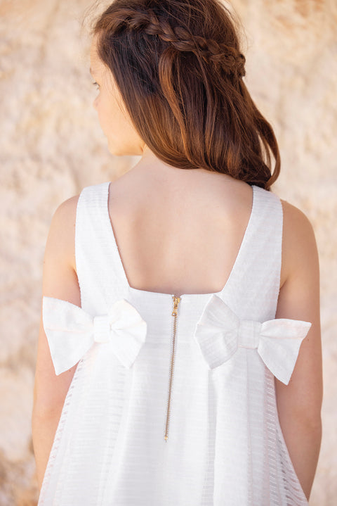 Robe - Blanc rayures bi-matière - Image principale