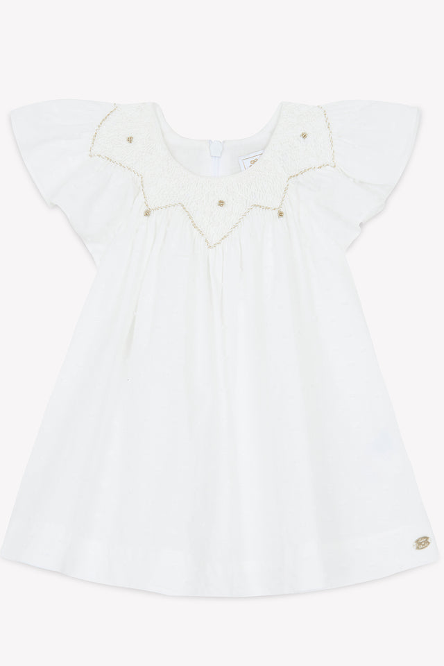 Robe - Blanc smock tissu plumetis - Image principale