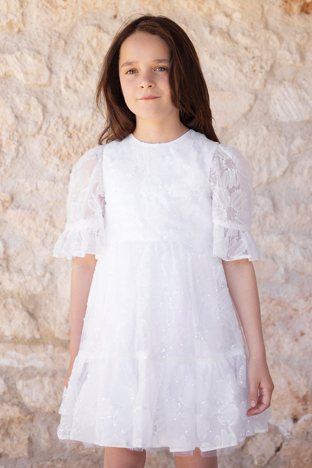 Robe - Blanc fleurs pailletées - Image principale