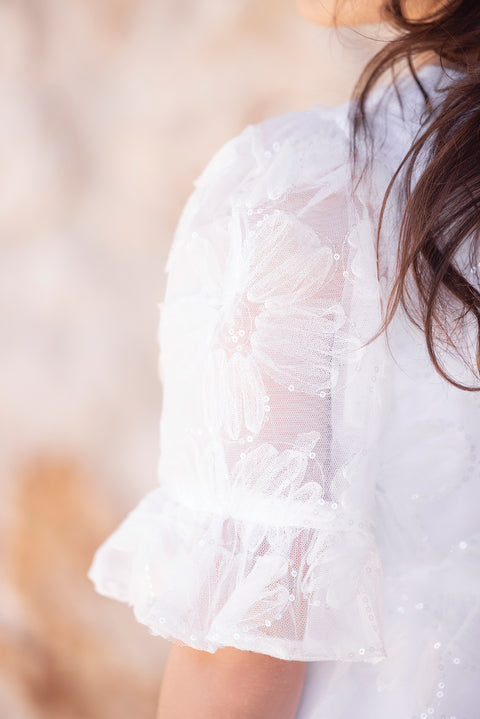 Robe - Blanc fleurs pailletées - Image principale