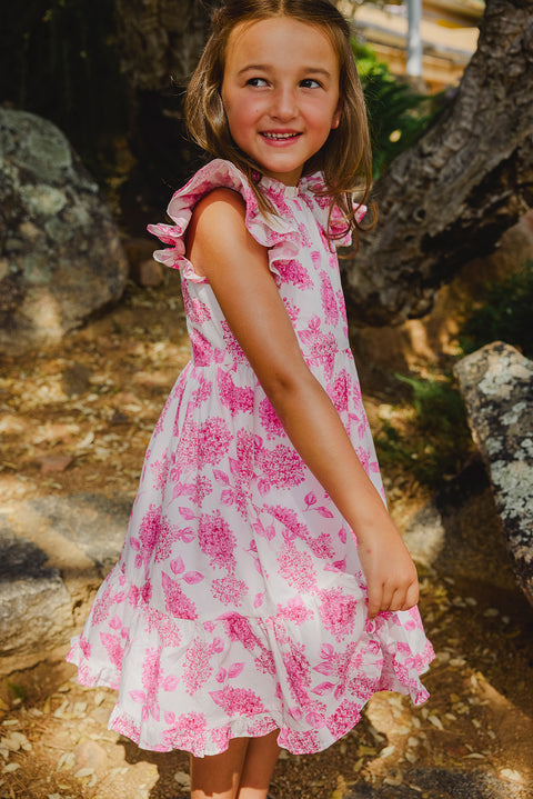 Robe - Rose vif imprimé fleuri - Image principale
