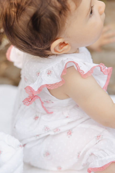 Langer Overall - Weiss Stoff Plumetis - Image principale
