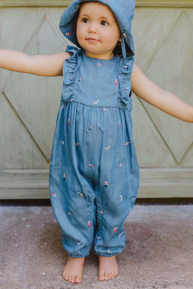 Langer Overall – Meerjungfrauen-Stickerei in Indigo - Image principale