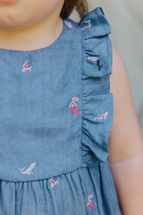 Langer Overall – Meerjungfrauen-Stickerei in Indigo - Image principale