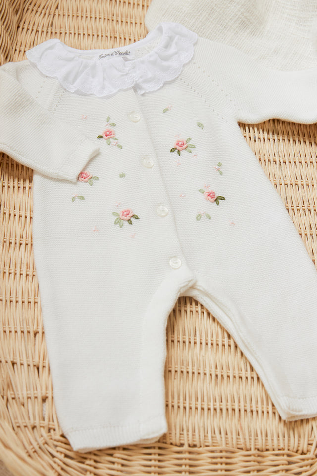 Langer Overall - Weiss Stickerei blumig - Image principale