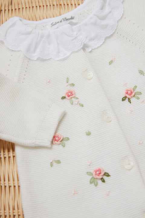Langer Overall - Weiss Stickerei blumig - Image principale