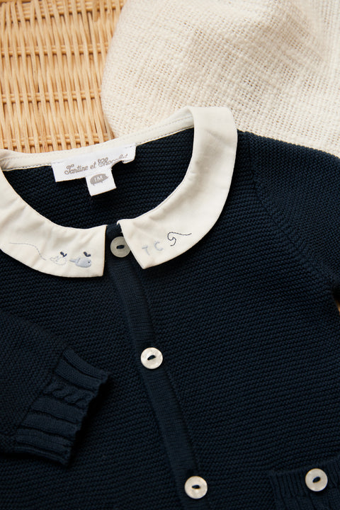 Lange combinatie - gewassen navy met gedraaide details - Image principale