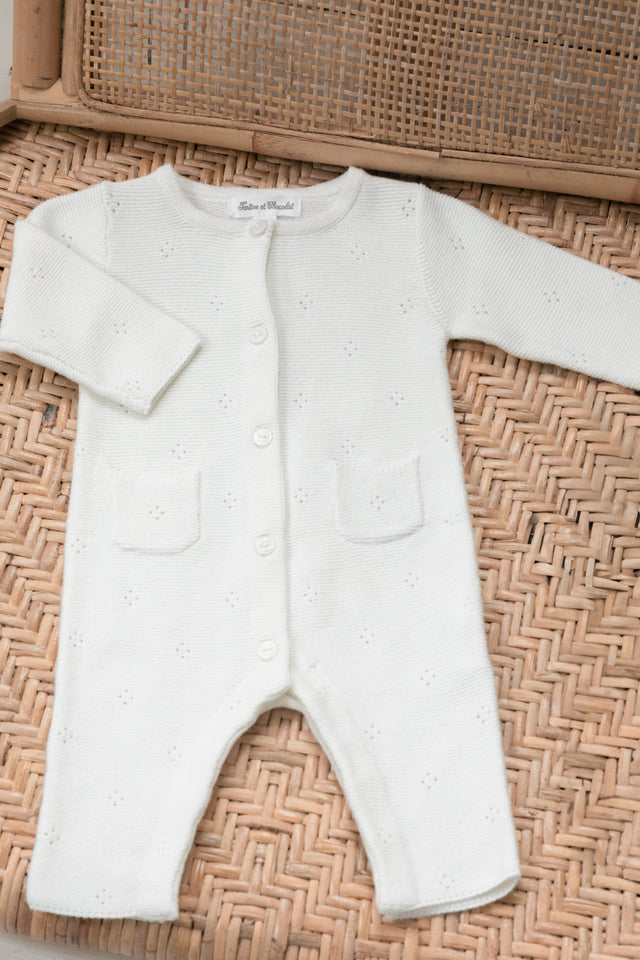 Langer Overall – ecru Strickwaren durchbrochen - Image principale