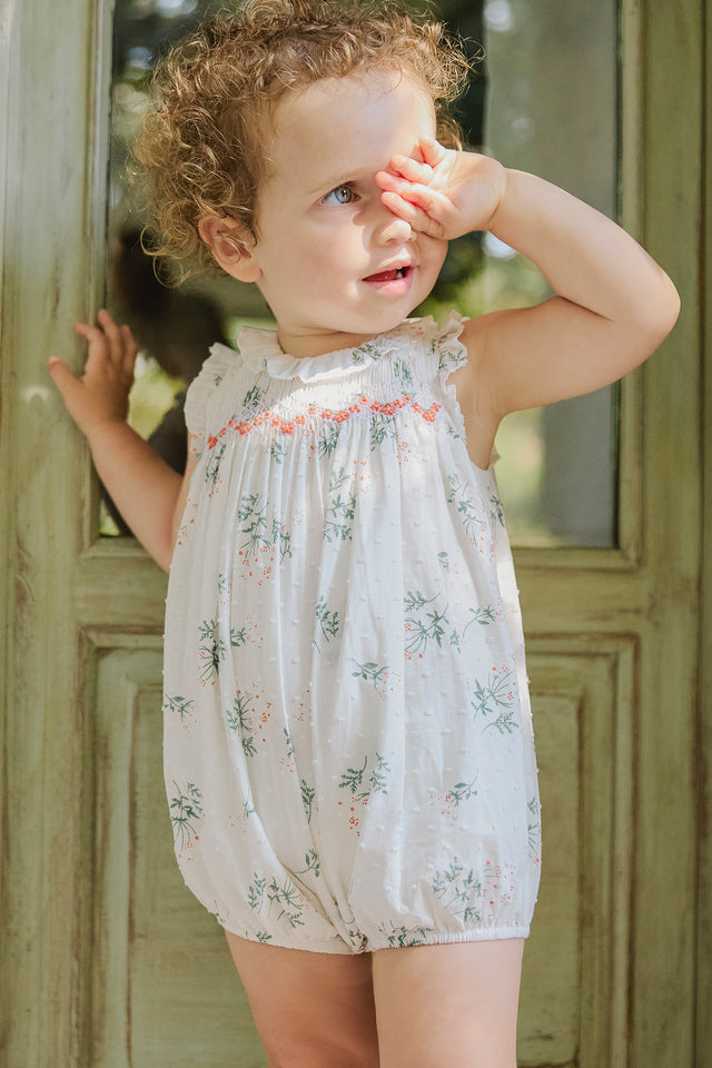 Combinaison courte - Blanc smock imprimé fleuri - Image principale