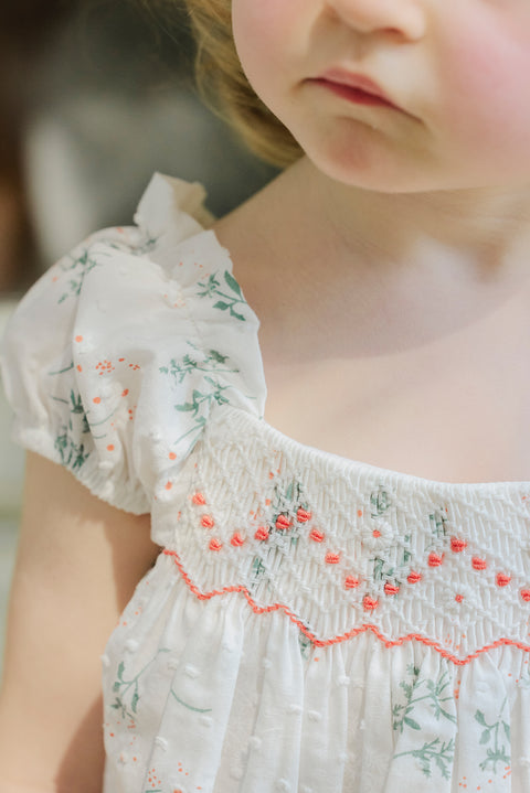 Combinaison courte - Blanc smock imprimé fleuri - Image principale