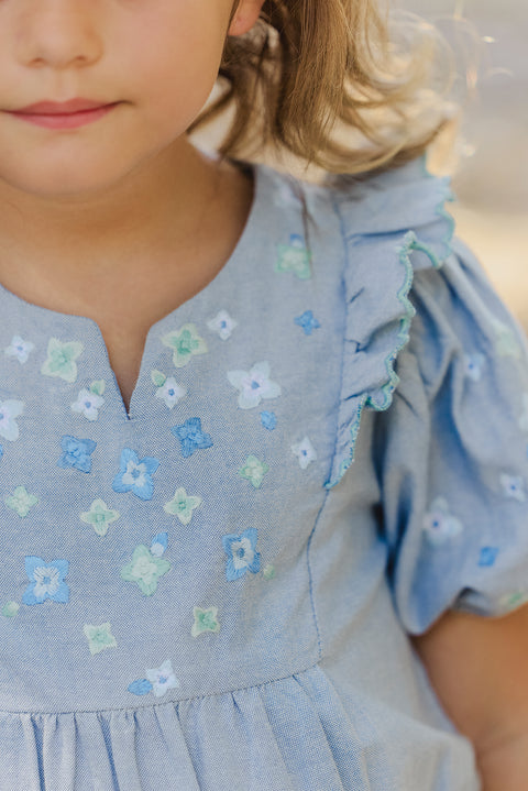 Combinaison courte - Bleu chambray broderie fleurie - Image principale
