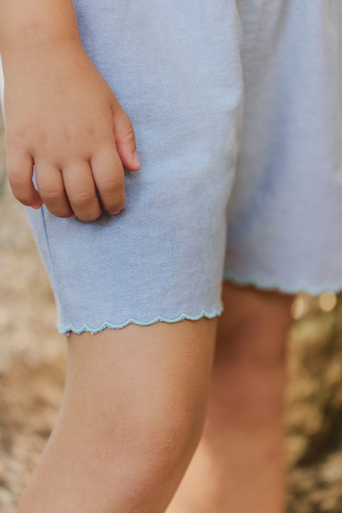 Combinaison courte - Bleu chambray broderie fleurie - Image principale